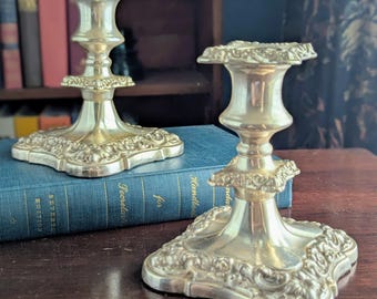 Vintage Pair of Benedict Silver Plate Candle Holders | Rococo Baroque Ornate Taper Candlesticks