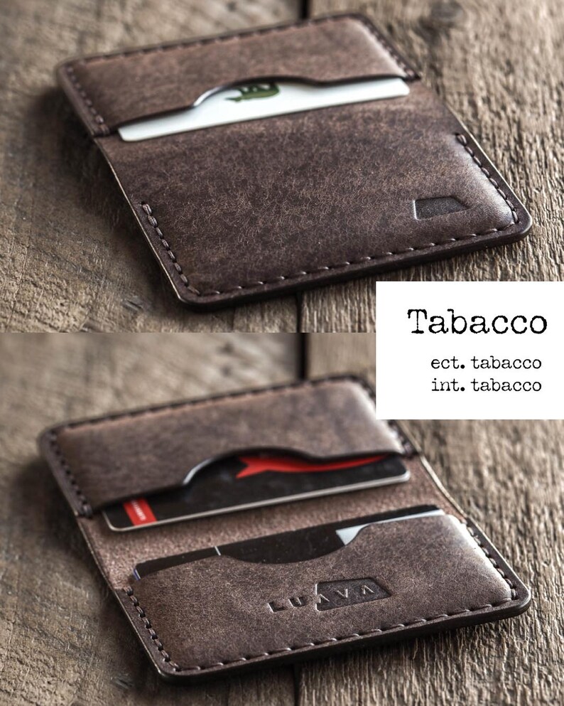 Handmade dark brown leather bi-fold wallet for men and women. Mens card wallet made with vegetable-tanned full-grain leather. Compact and slim leather wallet.