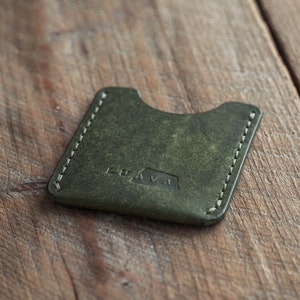 Luava handmade leather wallet card holder pine green front