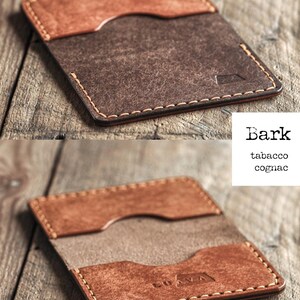 Handmade brown leather bi-fold wallet for men and women. Mens card wallet made with vegetable-tanned full-grain leather. Compact and slim leather wallet.