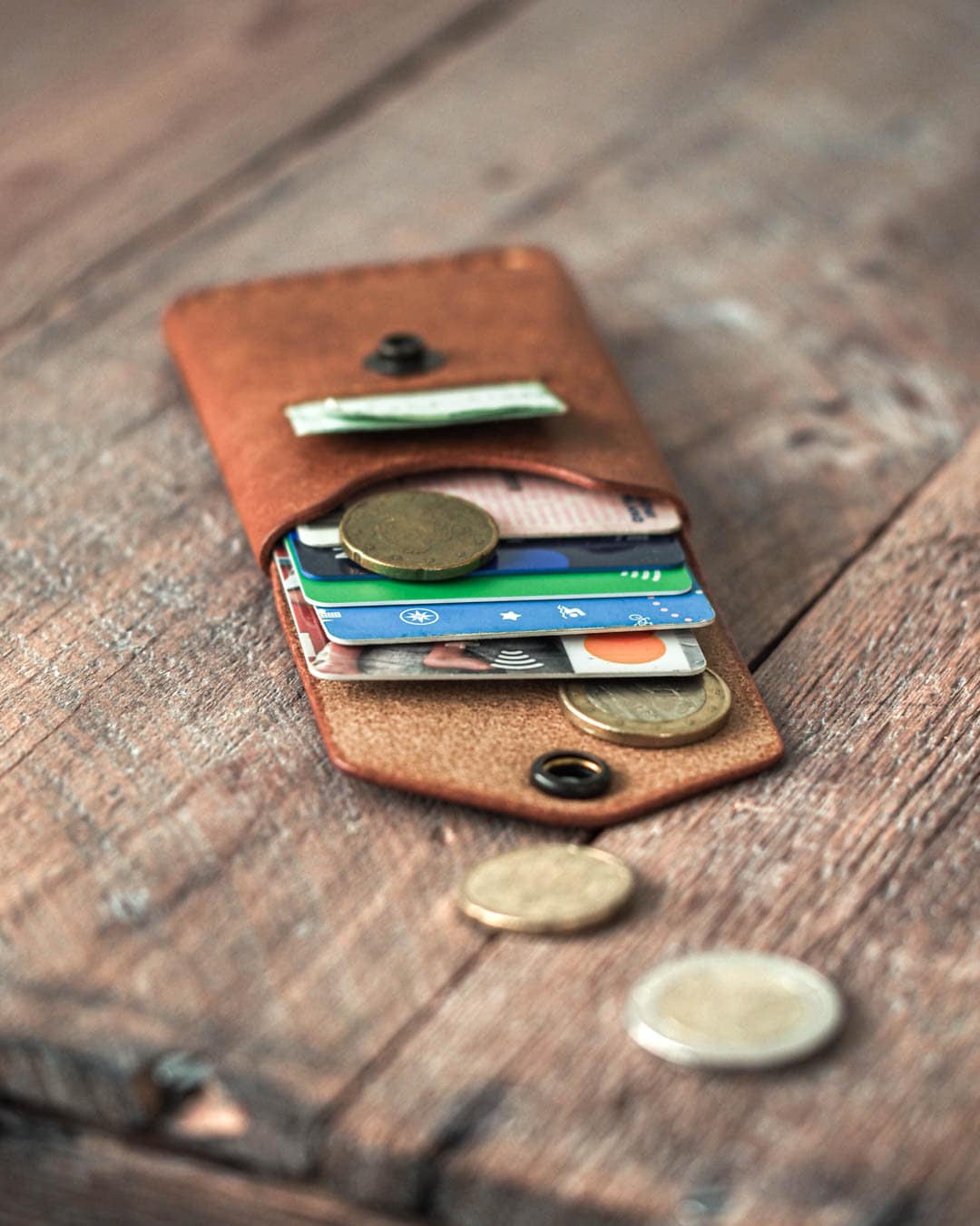 Handmade Brown Leather Wallet: Minimalist Card Holder & Coin Pouch, Messenger