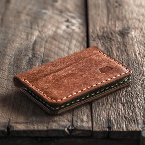 Journeyman-portemonnee | Handgemaakte minimalistische leren portemonnee | Plantaardig gelooid Italiaans volnerf leer | bruine edc-portemonnee gemaakt in Finland