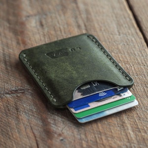 Luava handmade leather wallet card holder pine green