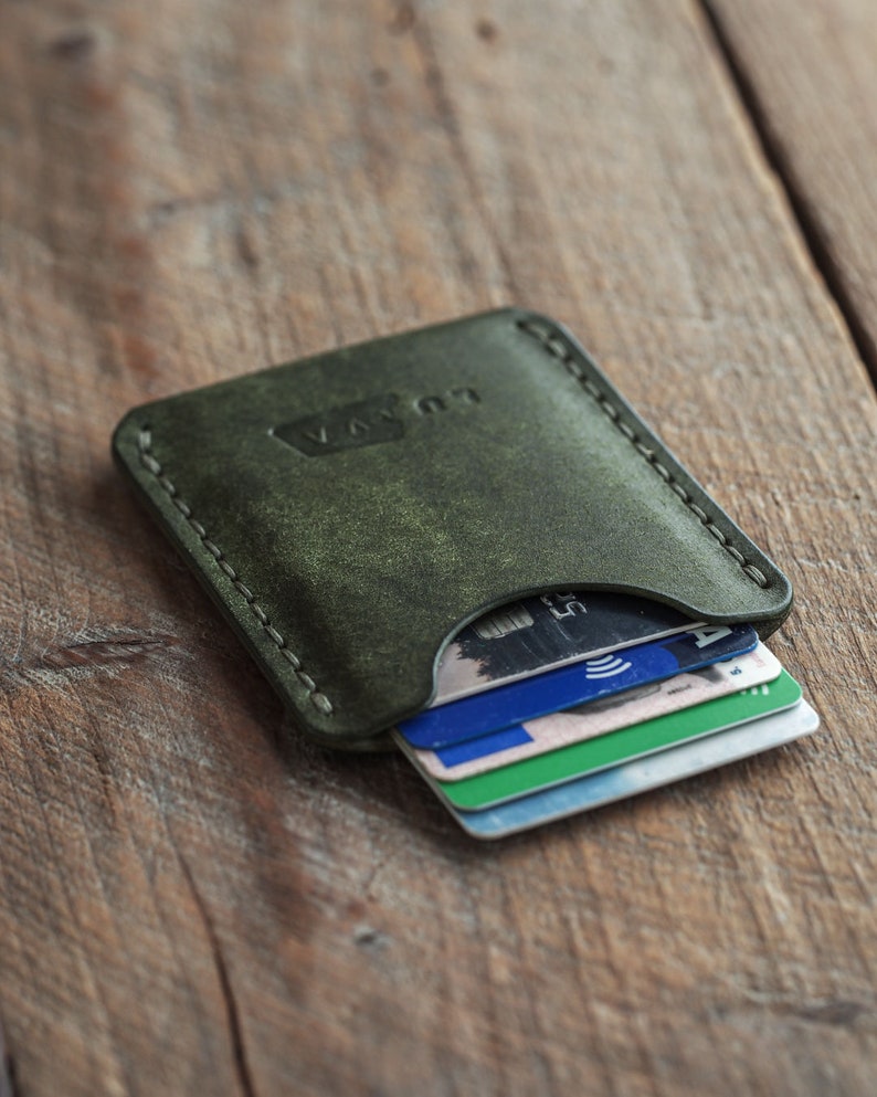 Luava handmade leather wallet card holder pine green