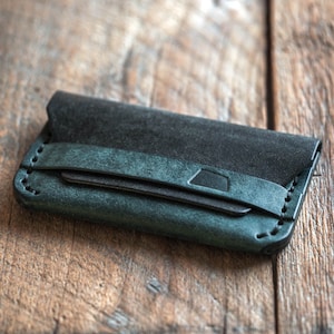Cartera Gofer / Cartera minimalista de cuero hecha a mano / Cartera de cuero azul / Cartera EDC / Tarjetero azul / Tarjetero / Hecho a mano en Finlandia