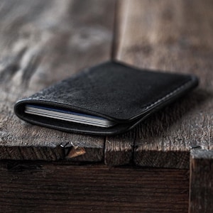 Crude Wallet | Handmade minimalist leather wallet for men | black card holder | vegetable tanned full grain Italian leather | mens wallet