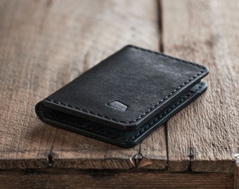 Ranch Wallet | Black vegetable tanned leather wallet | Black bi-fold wallet for men | Gift for him | Bi-fold card wallet | Made in Finland