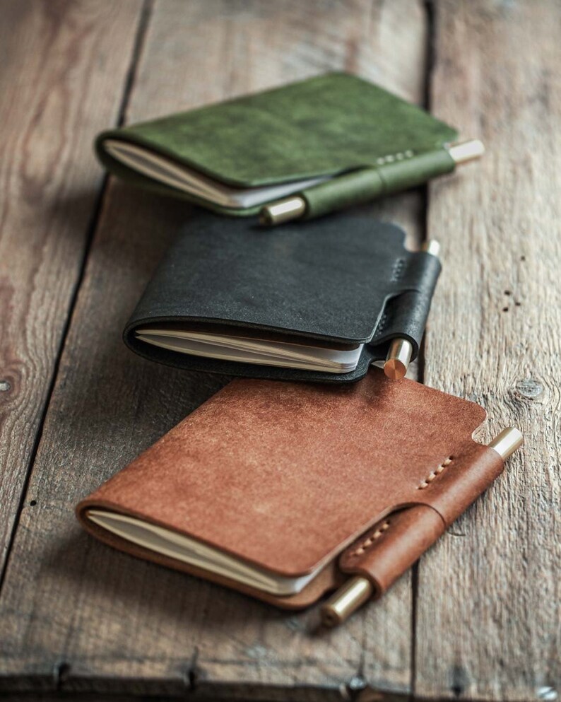 Luava handmade leatherjournal color options black, cognac brown, pine green