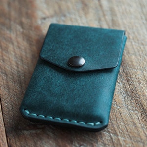 Luava handmade leather wallet Messenger card holder aqua blue front
