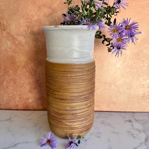 Handmade Stoneware White and Brown Textured Vase