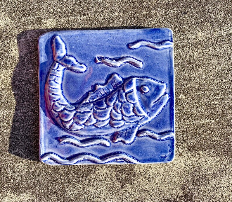 Blue Handmade Ceramic Fish Tile - Etsy
