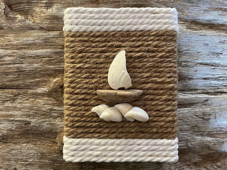 Sailboat Sculpture on Jute Rope With Beach Shells,6x4.5handmade ...