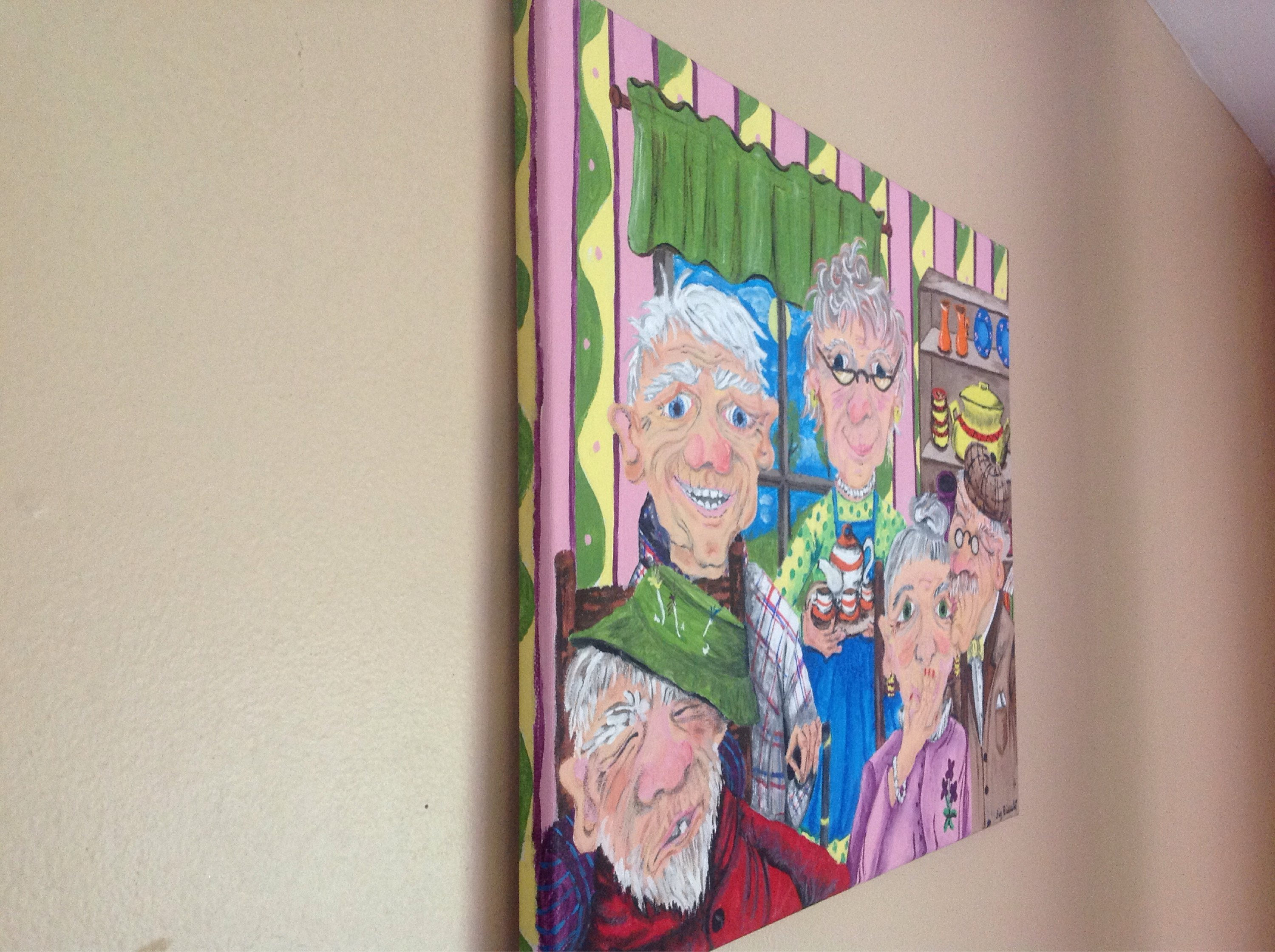 Original Cartoon Portrait,16x20,elderly Friends,teaparty,whimsical,fun Art Kind Etsy - Decor,office Art, of Painting,home Decor,wall one a Acrylic