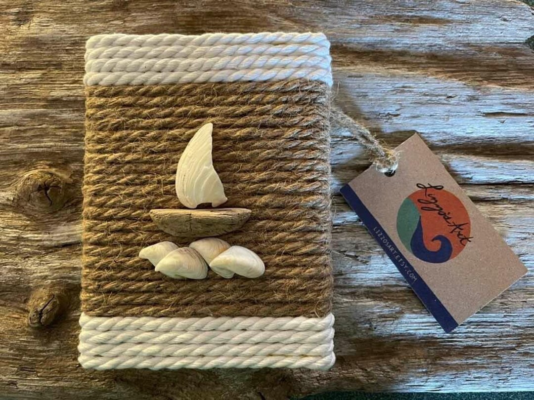 Sailboat Sculpture on Jute Rope With Beach Shells,6x4.5handmade ...