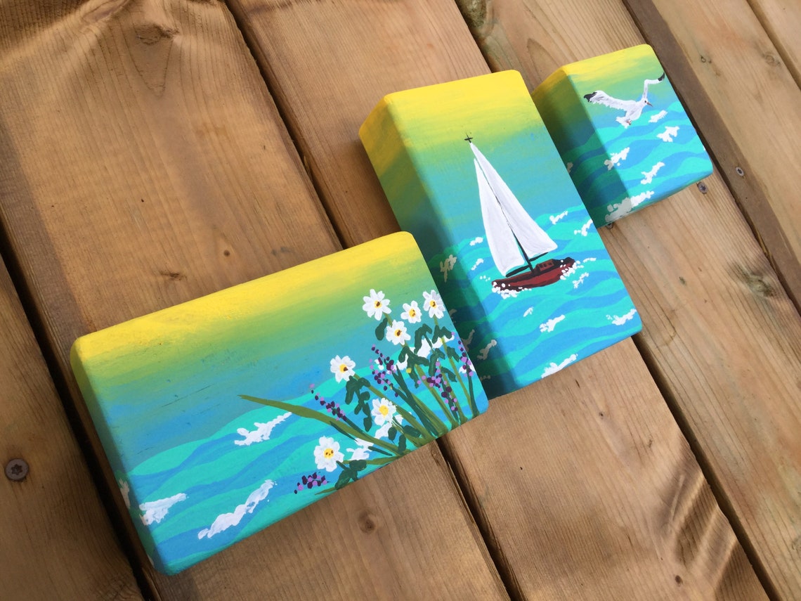 Velero gaviota flores silvestres olas pintura acrílica en | Etsy