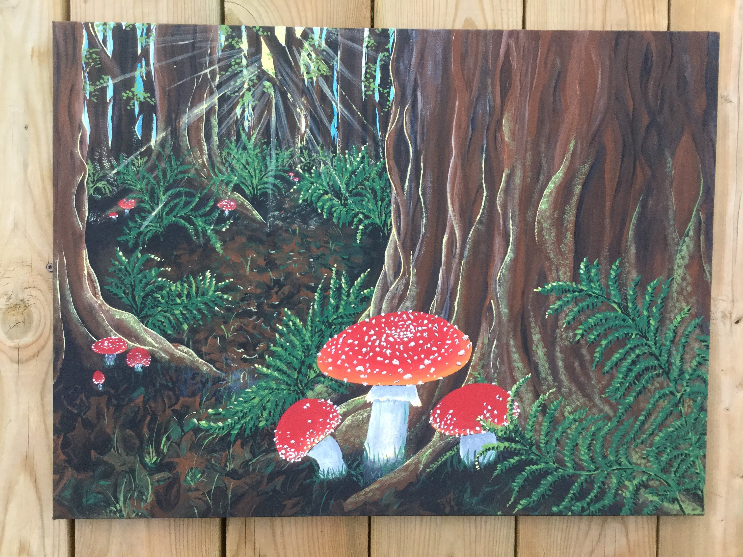 Mushrooms by the tree, Me, acrylic on a 12x16” canvas. :) : r/painting