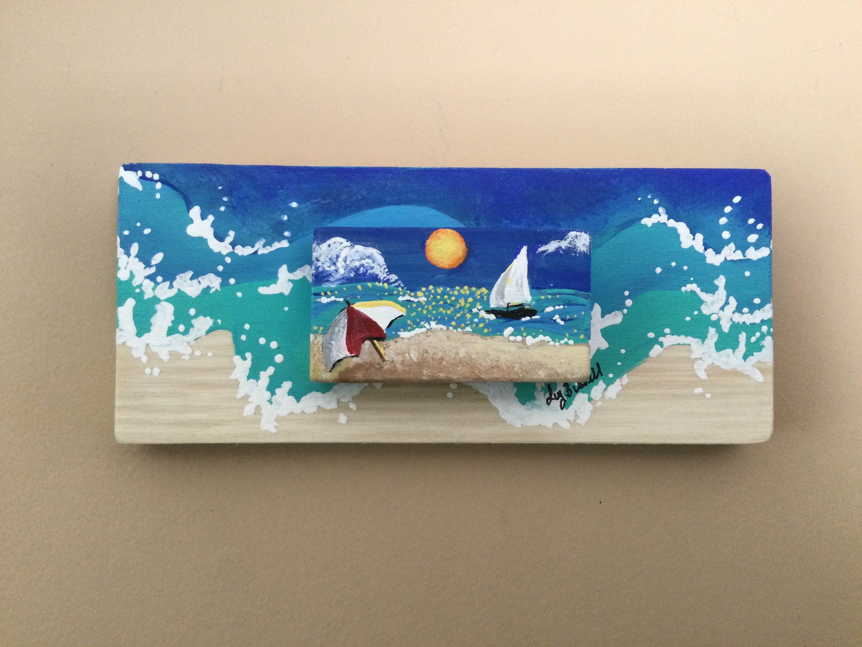 Reclaimed wood beach art3x7original acrylic painting Etsy