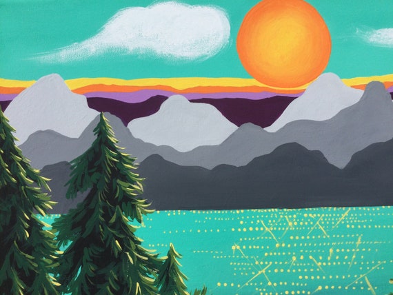 Whimsical Sunset Mountains,16”x20”,original,acrylic Painting