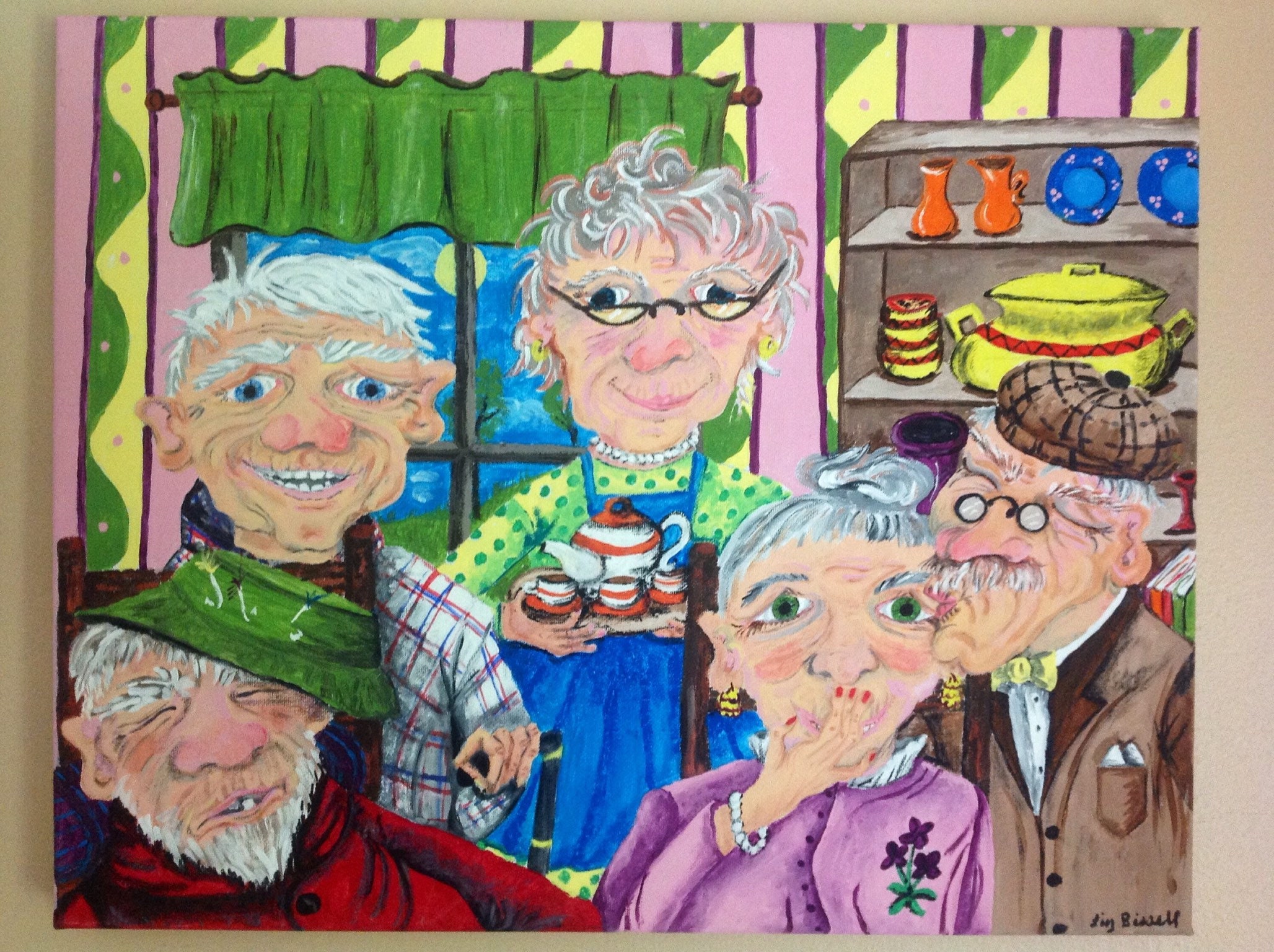 Original Cartoon Portrait,16x20,elderly Friends,teaparty,whimsical,fun Art, one of a Kind Acrylic Painting,home Decor,office Decor,wall Art - Etsy | Poster