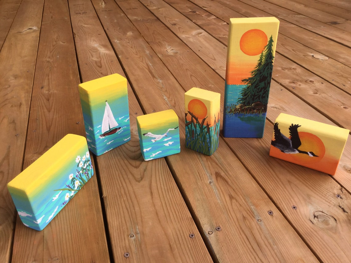 Velero gaviota flores silvestres olas pintura acrílica en | Etsy