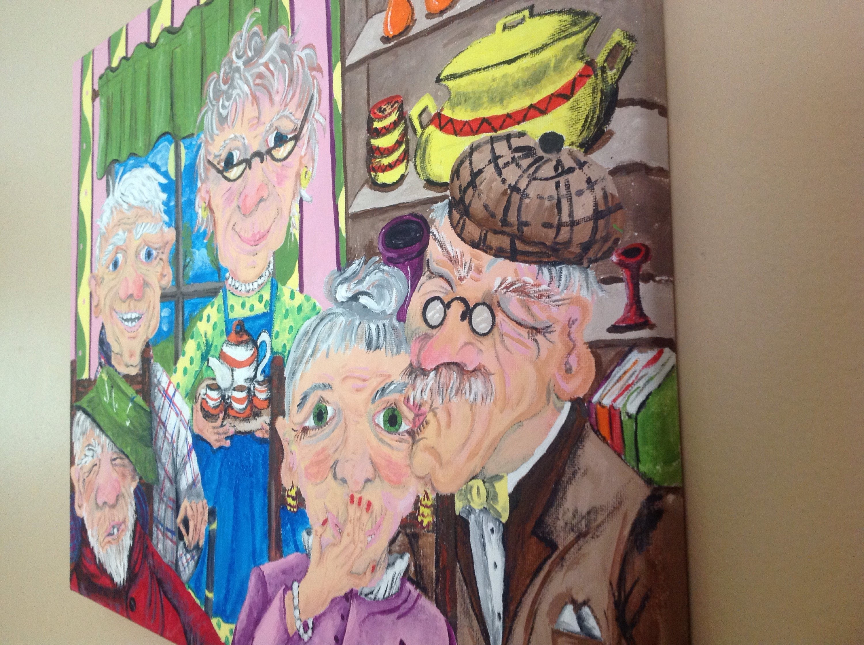 Original Cartoon Portrait,16x20,elderly Friends,teaparty,whimsical,fun Art, one of a Kind Acrylic Painting,home Decor,office Decor,wall Art - Etsy