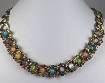 Vintage Moonglow Cabochon Halskette | Strass - Bunt - Pastell Farben | Geschenke für Frauen