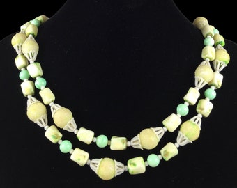 Vintage Yellow Green 2 Rows Necklace | Choker necklace slightly playful