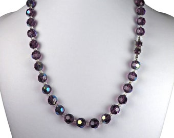 Vintage Glasperlen Aurora Borealis Halskette | 1950er Jahre Halskette Glaskristalle