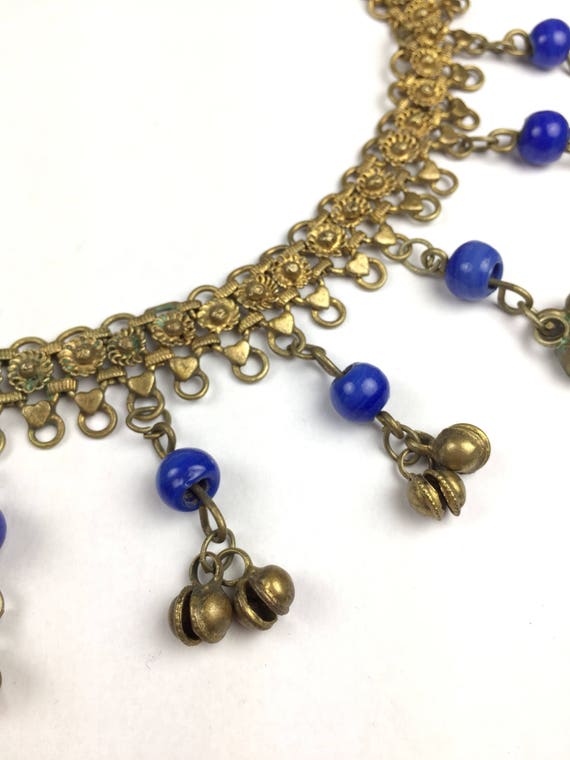 Vintage Art Deco Necklace | Glass beads Blue-bell… - image 1