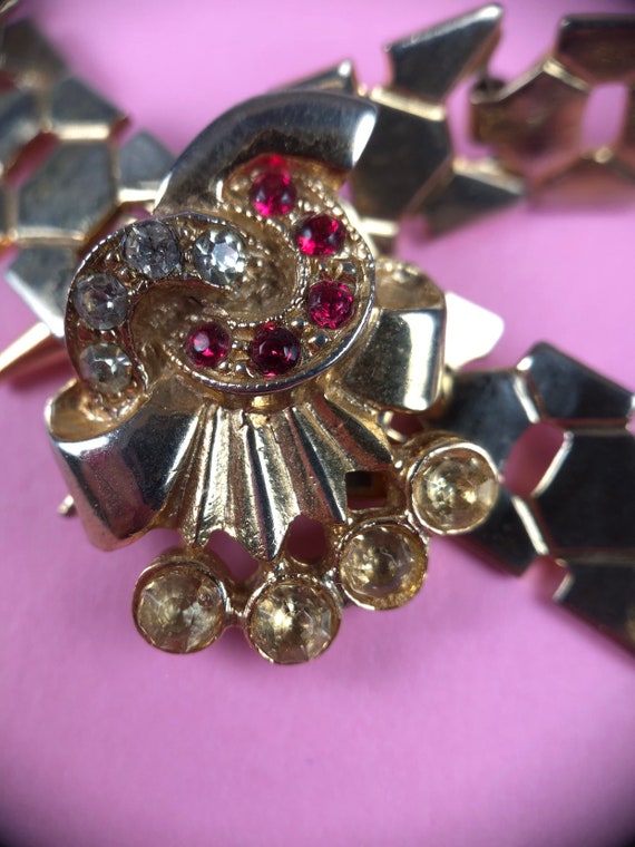 Vintage Retro Perlen Strass Rosa Pink Gold Halske… - image 3