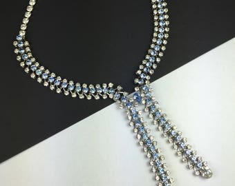 Vintage Strass Blau Lariat Halskette | 1940er Halskette | Strass Halskette | Weihnachtsgeschenk