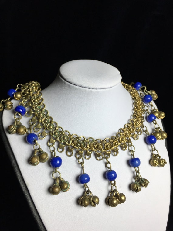 Vintage Art Deco Necklace | Glass beads Blue-bell… - image 7