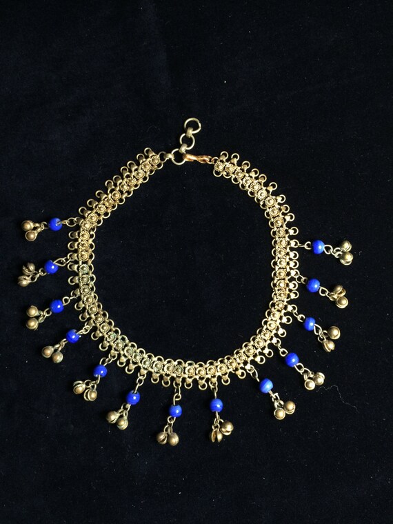 Vintage Art Deco Necklace | Glass beads Blue-bell… - image 4