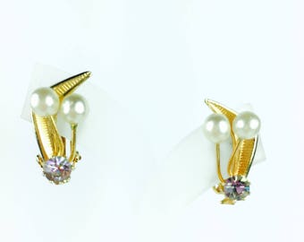 Vintage Earrings-Pearls-Watermelon-rainbow-rhinestones-petals-abstract-petite-elegant-mid century-gift