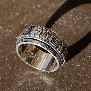 Embossed Yin Yang Ba Gua Sterling Silver Spinner Ring, Chinese Taoist Tai Chi Ring, Tibetan Ring, Meditation, Mens Ring Gift, Buddhist (H)