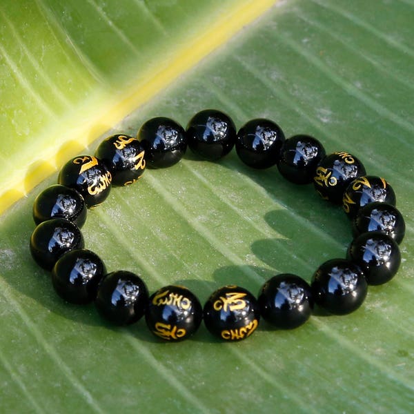 Prières bouddhistes tibétaines, symboles, bracelet de perles en onyx noir, bracelet mala bouddhisme pour homme, bracelet de méditation en onyx noir, cadeau homme (Q)