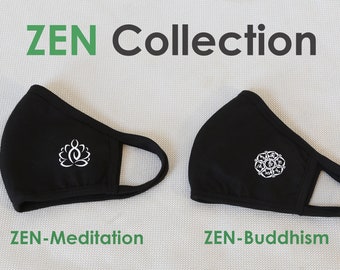 2-Pack Bundle Reusable Cloth Face Mask Covering, Zen Meditation Washable 2-Layer Cotton Outdoor Breathable Mens Women Mask Shield Protection