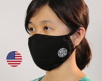Revêtement de masque facial en tissu réutilisable, Bouddhisme zen double tissu de coton lavable 2 couches, masque respirant d'extérieur, protection pour hommes et femmes