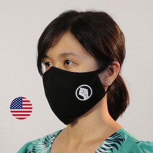 BLM再利用可能な布製フェイスマスクカバー、Black Lives Matterフィストロゴ2層コットンアウトドア通気性マスクシールド保護男性女性用