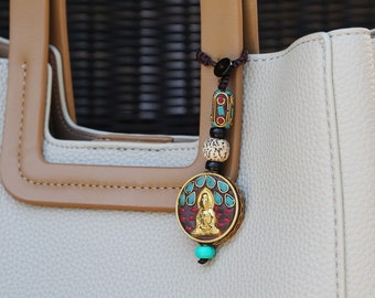 Llavero con colgante de Buda de la Lluvia, protector budista, para bolso, con cremallera, colgante para espejo de coche, colgante chino para coche (R)