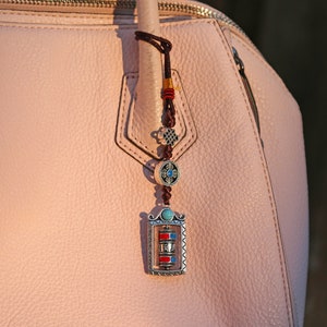 Tibetan Buddhist Prayer Wheel & Vajra Protection Bag Charm Zipper Charm, Buddhism Car Mirror Charm, Chinese Car Charm Lanyard Keychain (R)