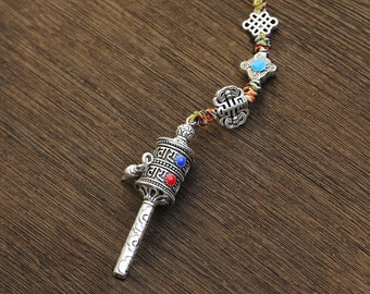Tibetan Buddhist Prayer Wheel Protection Zipper Charm Bag Charm, Buddhism Lanyard Keychain, Chinese FengShui Car Mirror Charm, Nepal (R)