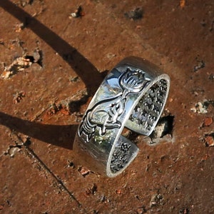 Praying Hand with Buddhist Sutra Adjustable Sterling Silver Ring, Tibetan Buddhism Ring, Meditation Prayer Jewelry, Mens Ring, Nepal (S)
