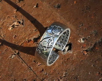 Biddende hand met boeddhistische Sutra Sterling zilveren ring, Tibetaans boeddhisme ring, meditatie sieraden, boeddhistische gebedsring, herenring, Nepal (S)