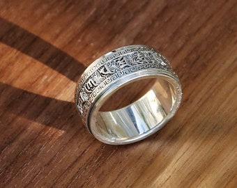 Tibetaans boeddhistisch symbool Vajra & gebeden Sterling Silver Spinner Ring, Mens Ring, Boeddhisme Om symbool, Chinese Ring, Nepal, Man Ring, Mannen (I)