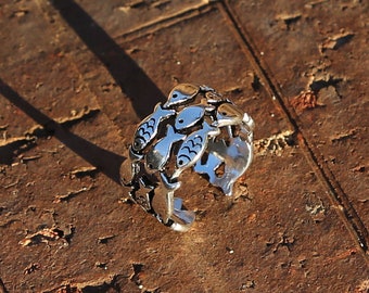 Niedlicher Fisch verstellbarer Sterling Silber Ring, traditioneller chinesischer Liebe und Glück Ring, tibetischer Meditations Schmuck, Frauen Yoga Zen Ring (S)
