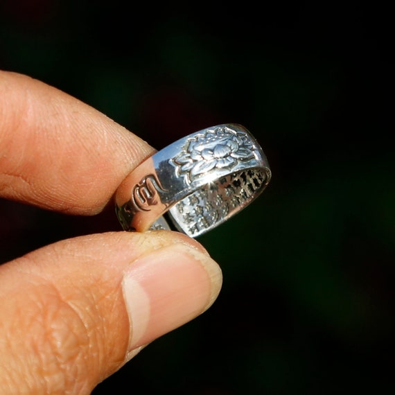 Bague en argent sterling reglable Lotus avec prieres bouddhistes bague bouddhisme tibetain bijoux de meditation bague Sutra bouddhiste bague pour homme S Etsy France