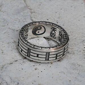 Yin Yang Sterling Silver Spinner Ring, Taoist Ba Gua Ring, Chinese Tai Chi Ring, Tibetan Ring, Meditation, Mens Ring Gift, Zen Ring,Yoga B image 7