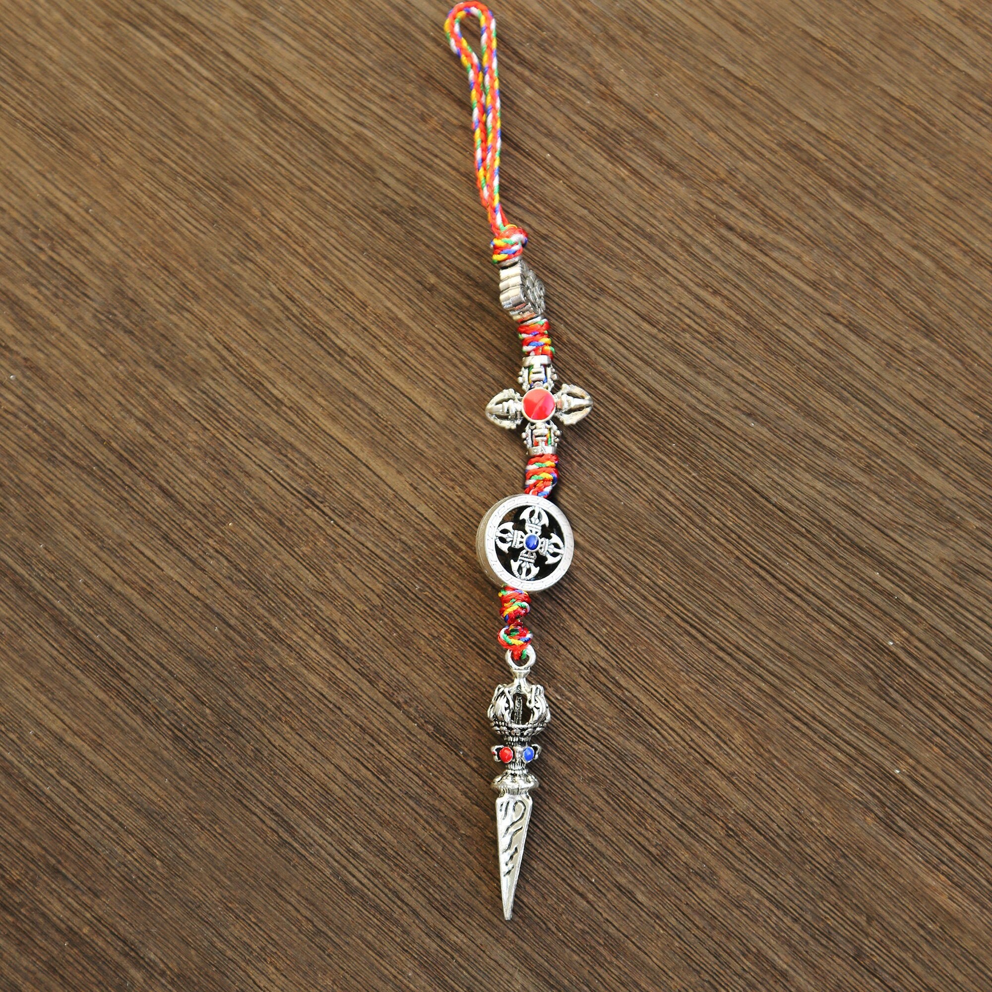 Tibetan Buddhist Vajvakilaka Prong Protection Zipper Charm Bag Charm, Buddhism Mirror Charm, Chinese Car Charm Lanyard Keychain, Nepal (R)