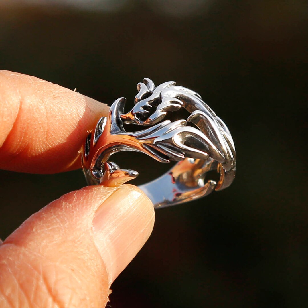 Dragon Adjustable Sterling Silver Mens Ring Traditional Etsy